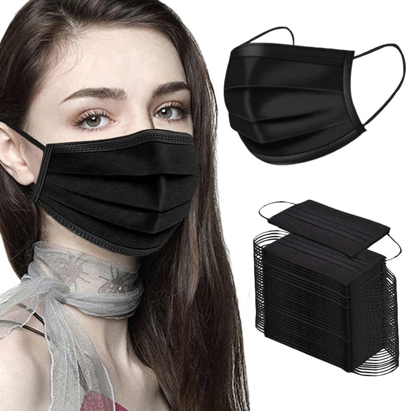 NNPCBT Black Disposable Face Masks 50PCS 3 Ply - Image 1